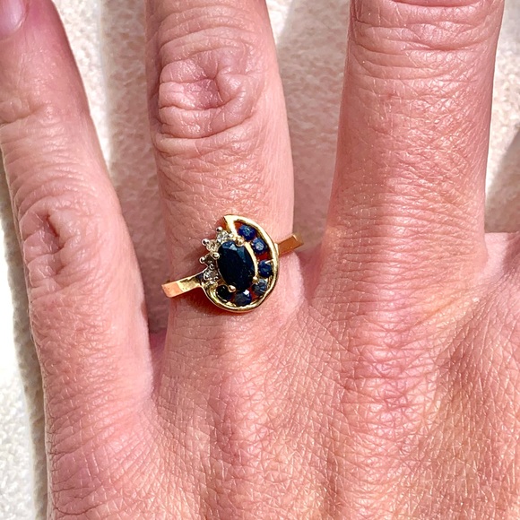 14K SOLID GOLD GENUINE 1.2CT SAPPHIRE & DIAMONDS RING - Picture 7 of 13